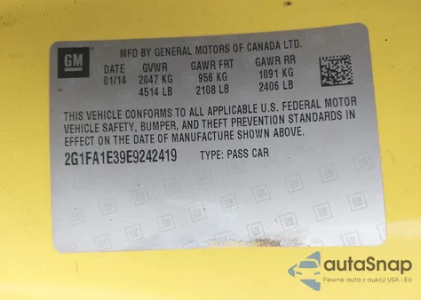 2014 Chevrolet Camaro 2Ls from USA, damaged, VIN 2G1FA1E39E9242419